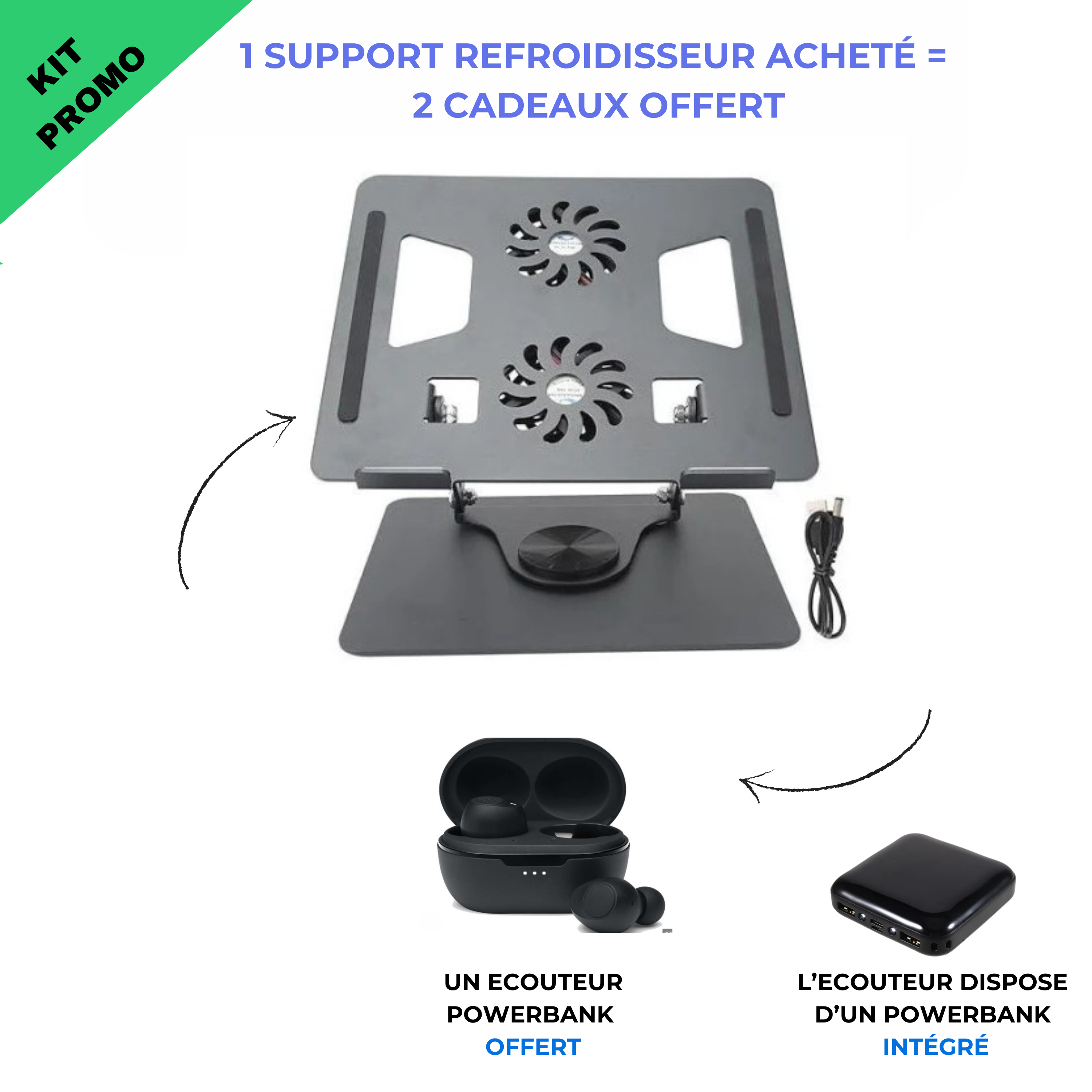 Support de pc  avec refroidissement TOG + ecouteur powerbank