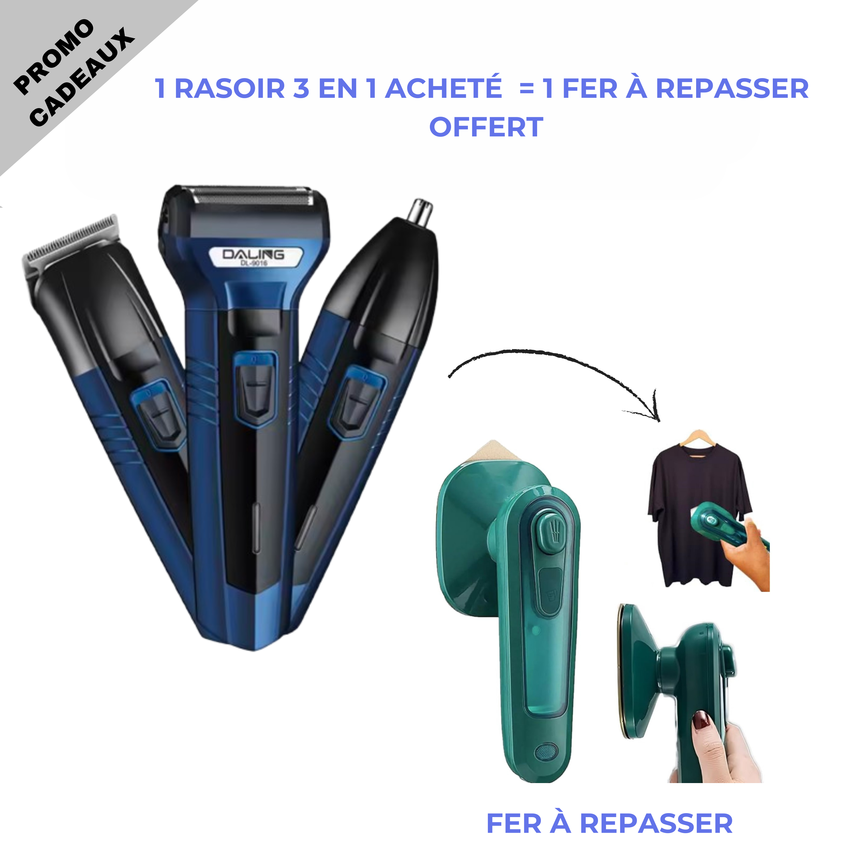 Rasoir éléctrique 3 en 1 + mini fer MAL