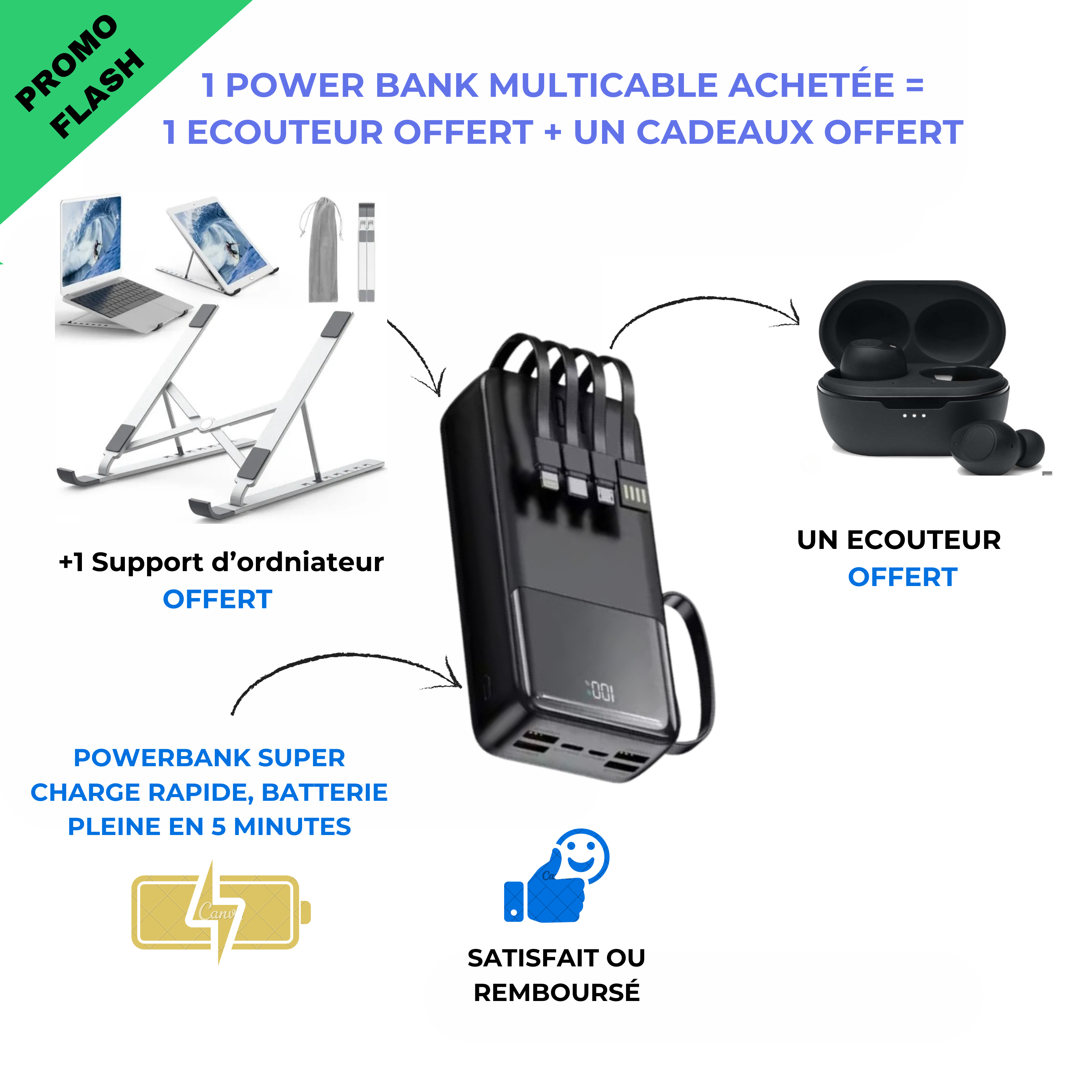 Powerbank + Ecouteur + support d'ordinateur NIG